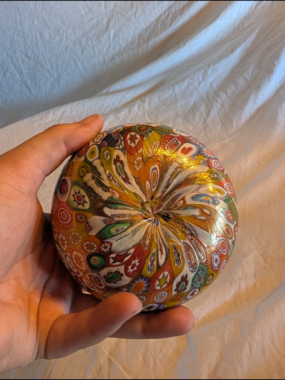 Murano Multicolor Millefiori Glass Vase with Green and Orange Accents - Picture 3 of 7